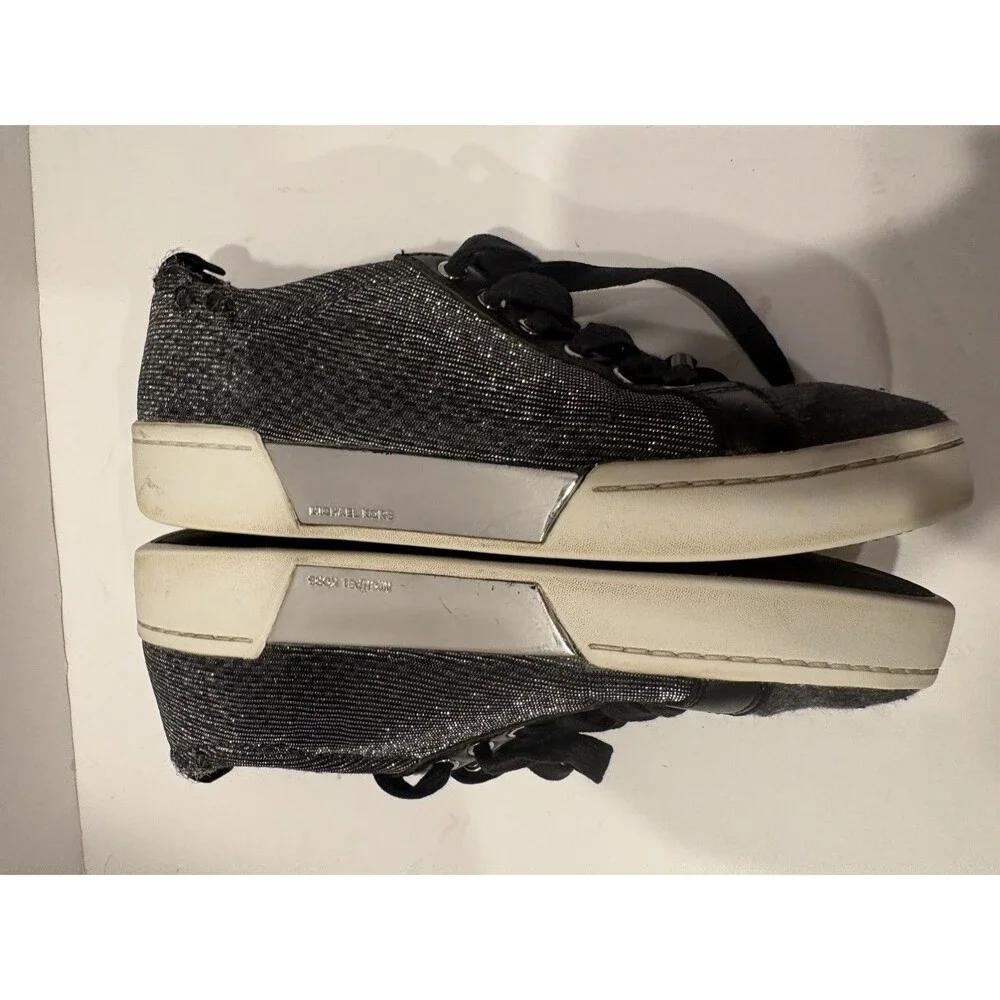 MICHAEL KORS Brenden 7.5 Gunmetal Grey Fabric Lace Up Trainer Sneakers MK
